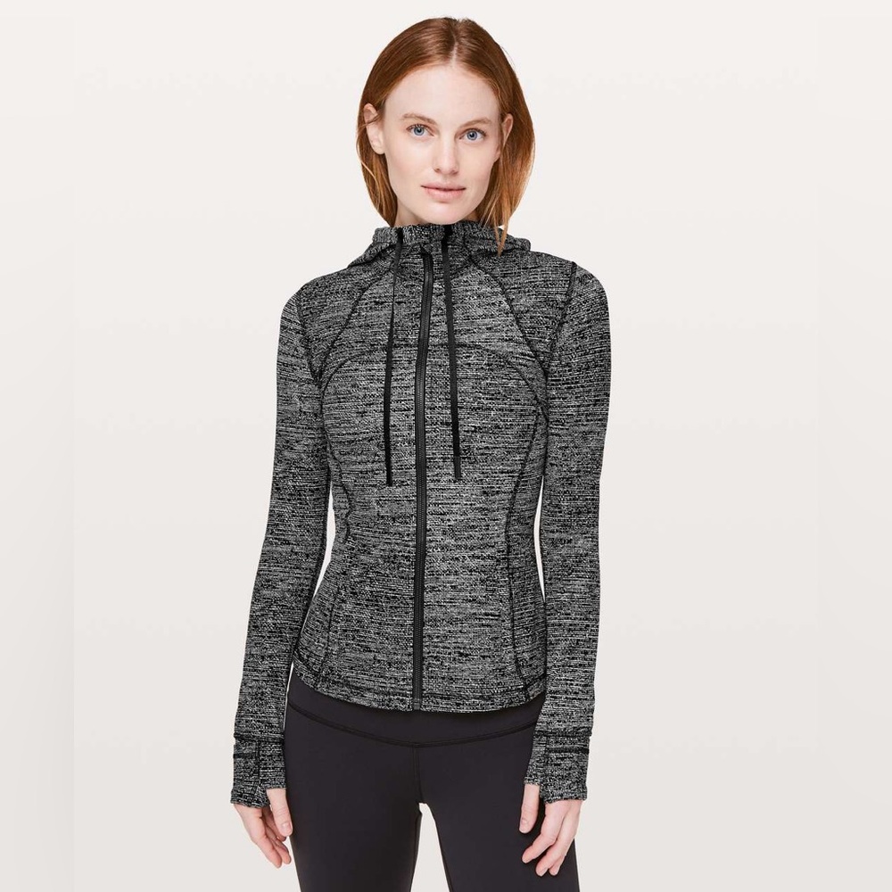 Lululemon hooded define jacket nulu align material twillines white black